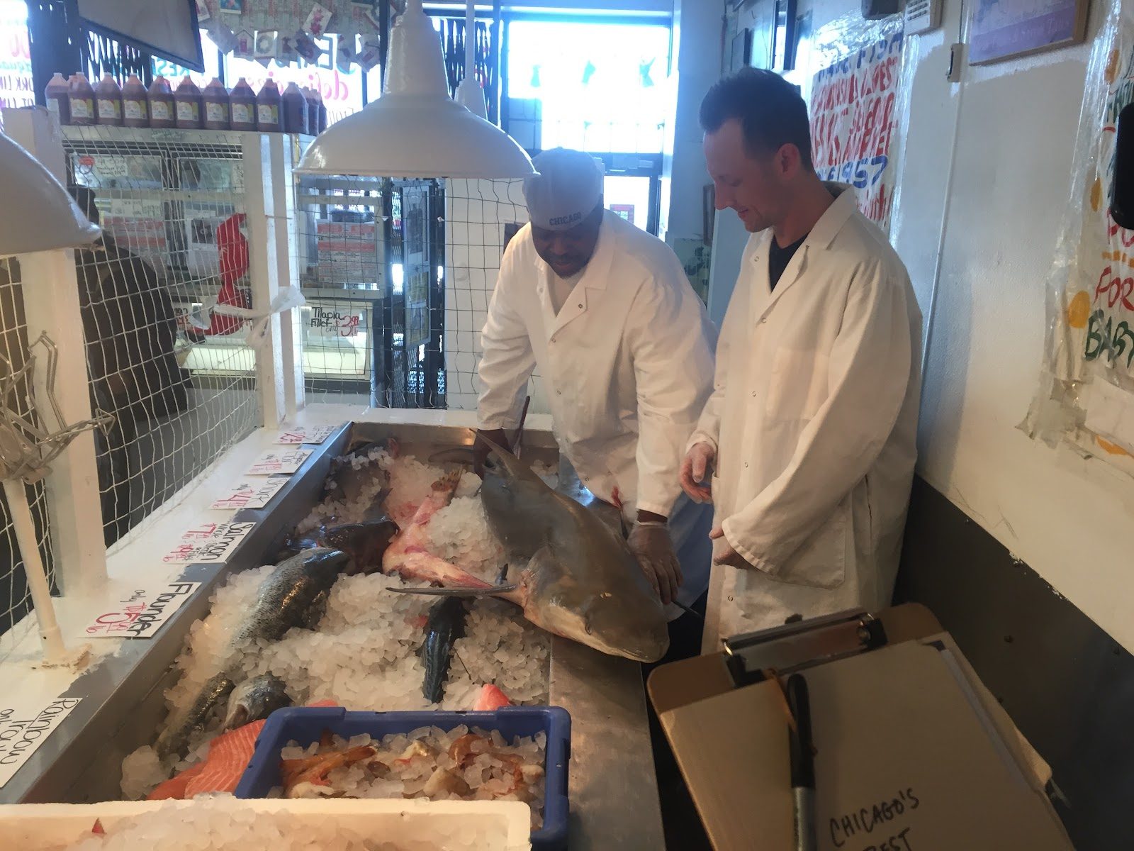 Fishmongers at the counter