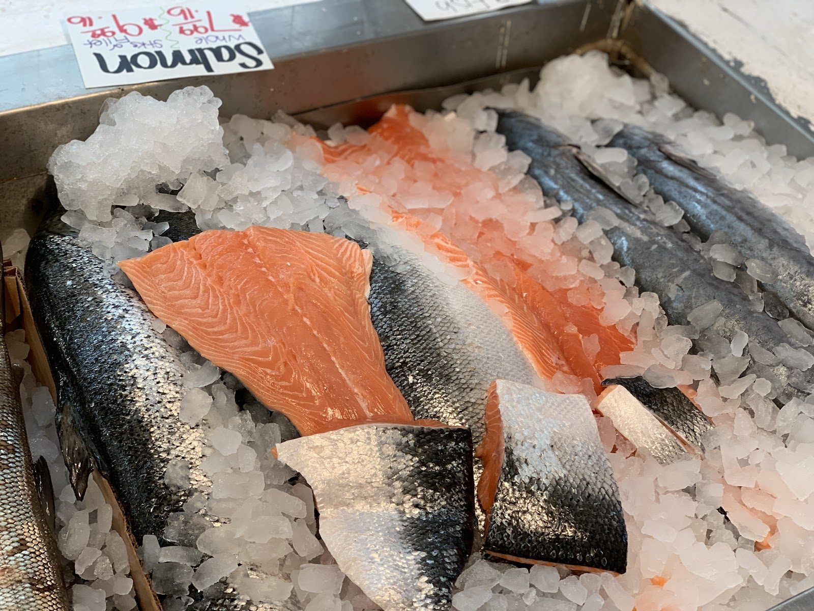 Salmon fillets on ice